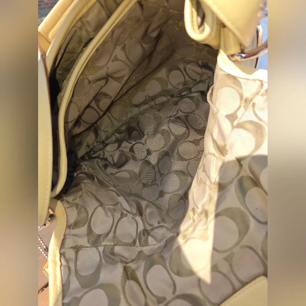 Coach Soho Flap Shoulder Bag, style number 9248. Beige Tan Leather. - Picture 16 of 17